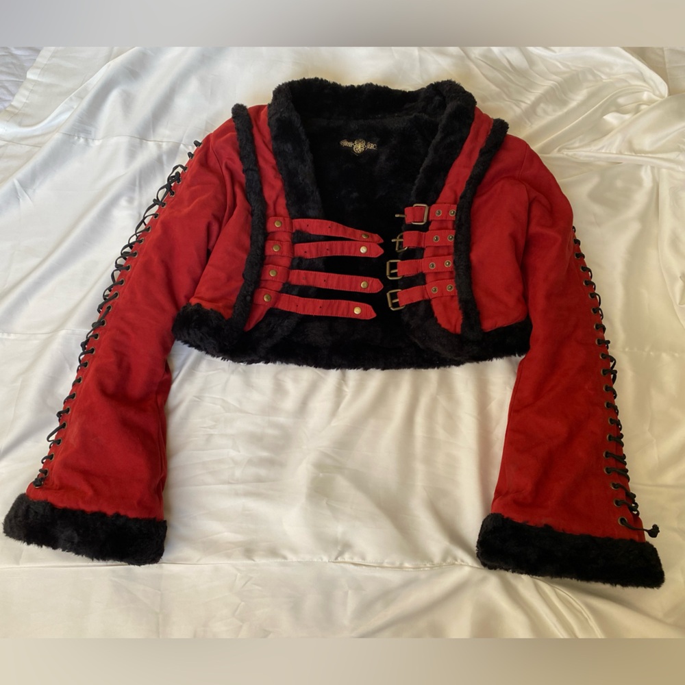 Burning Man / Festival jacket. Red and Black. Size small. Safirah Fierce Design.